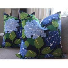 Pair of Schumacher Hydrangea of 22” Down Filled Pillows
