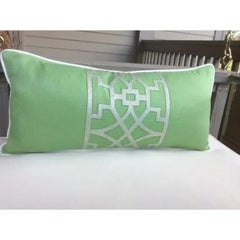 Pair of Schumacher Mary McDonald "Don't Fret" Green Linen Lumbar Pillows