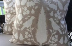 Pair of Schumacher Pillows in Fawn and Ivory "Chenonceau" Linen