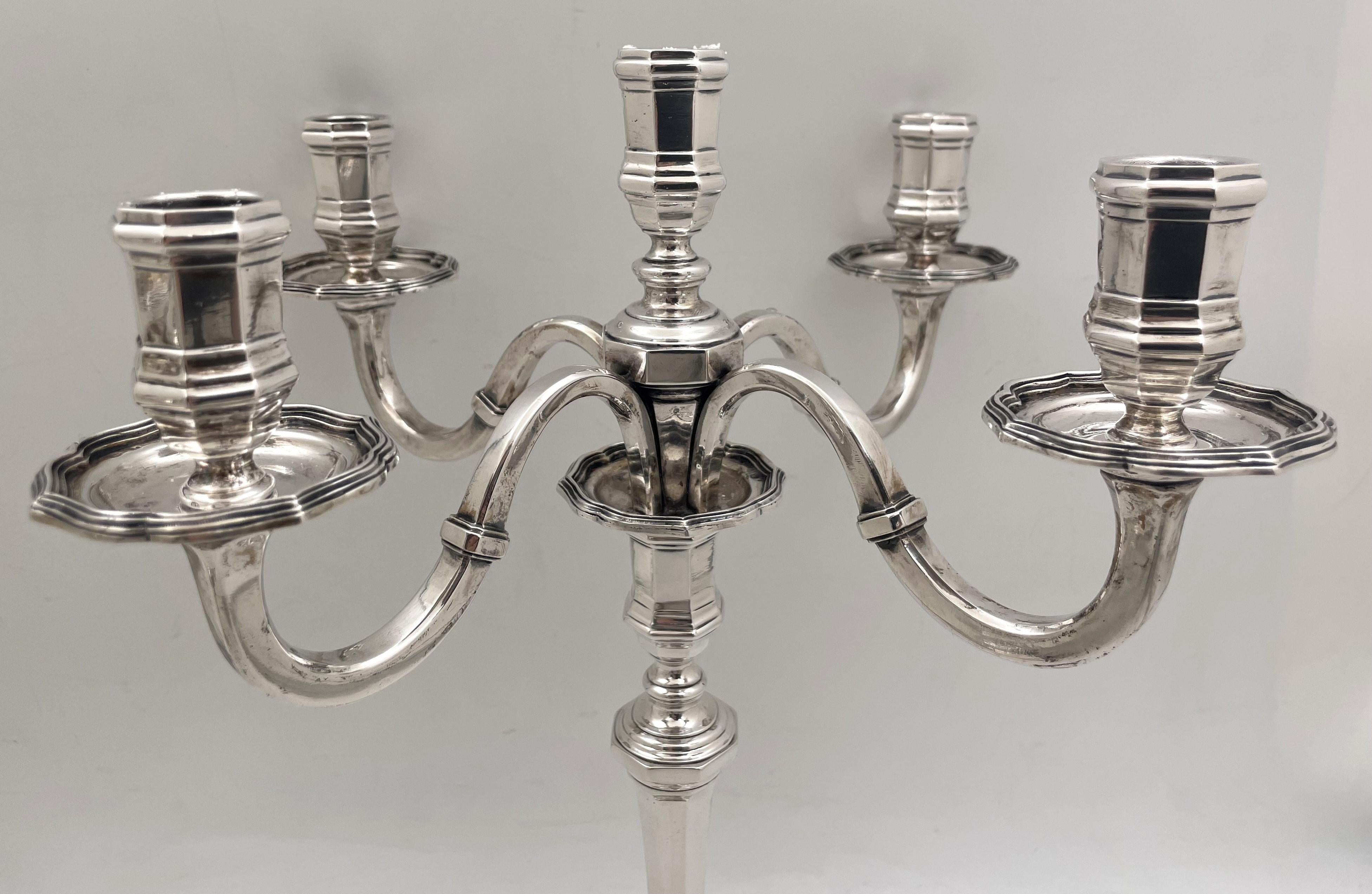 Pair of Schwarz & Steiner Austrian Silver 5-Light Candelabra Early 20th Century In Good Condition For Sale In New York, NY
