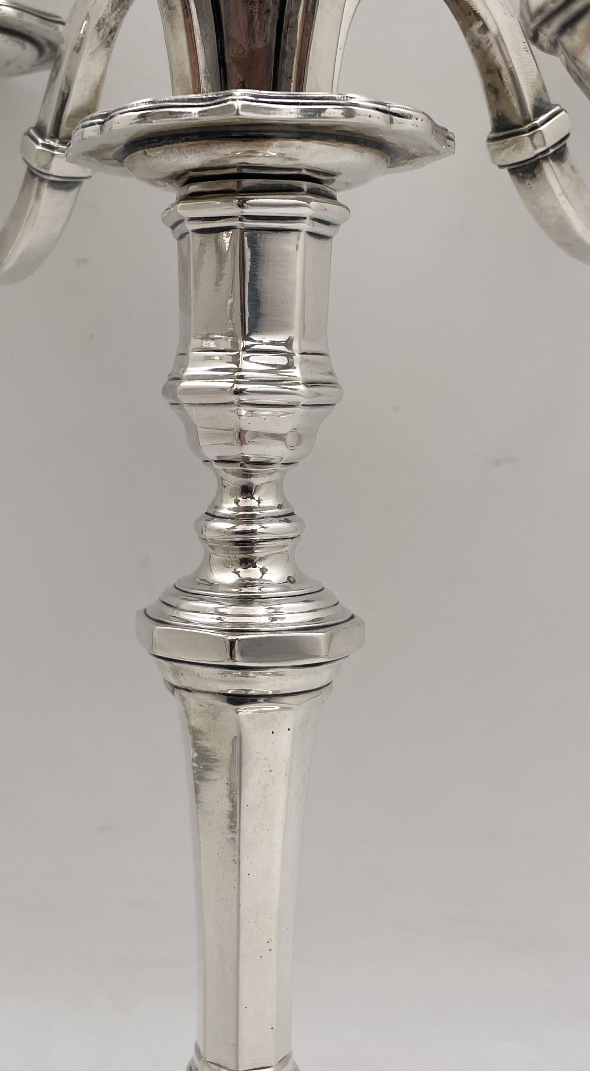 Pair of Schwarz & Steiner Austrian Silver 5-Light Candelabra Early 20th Century For Sale 4