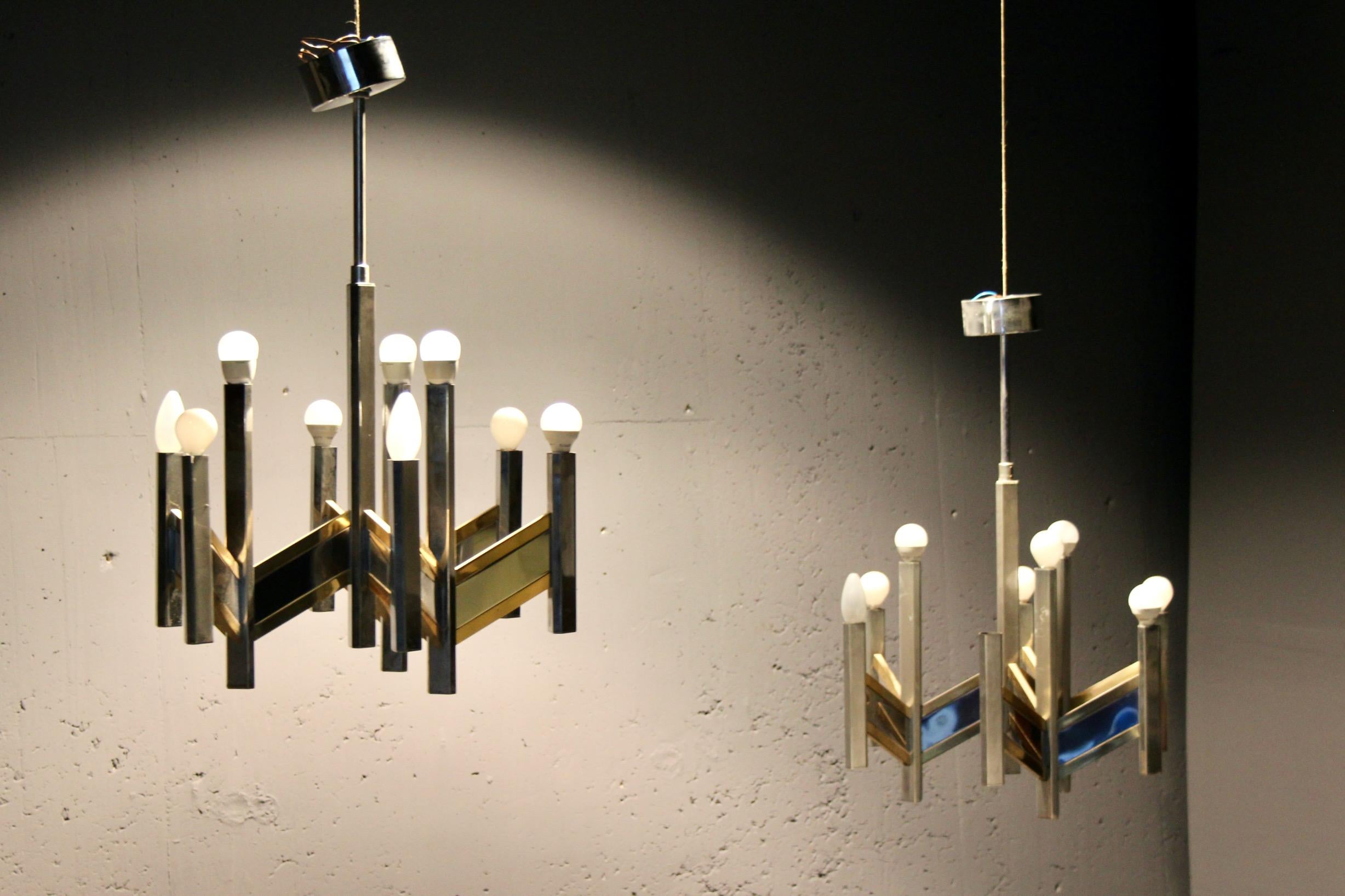Italian Pair of Sciolari bicolor metal chandelier For Sale