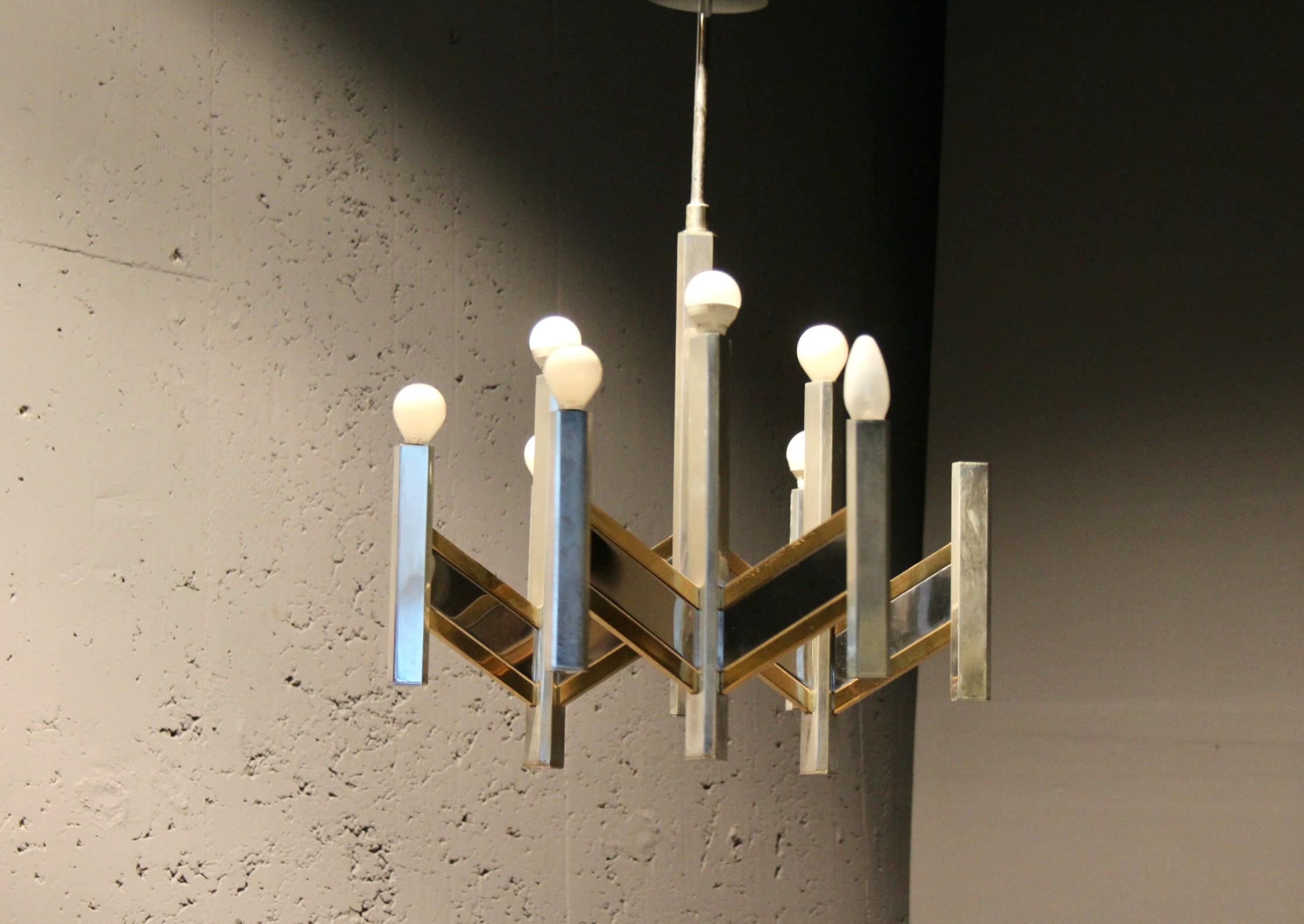 Pair of Sciolari bicolor metal chandelier For Sale 4