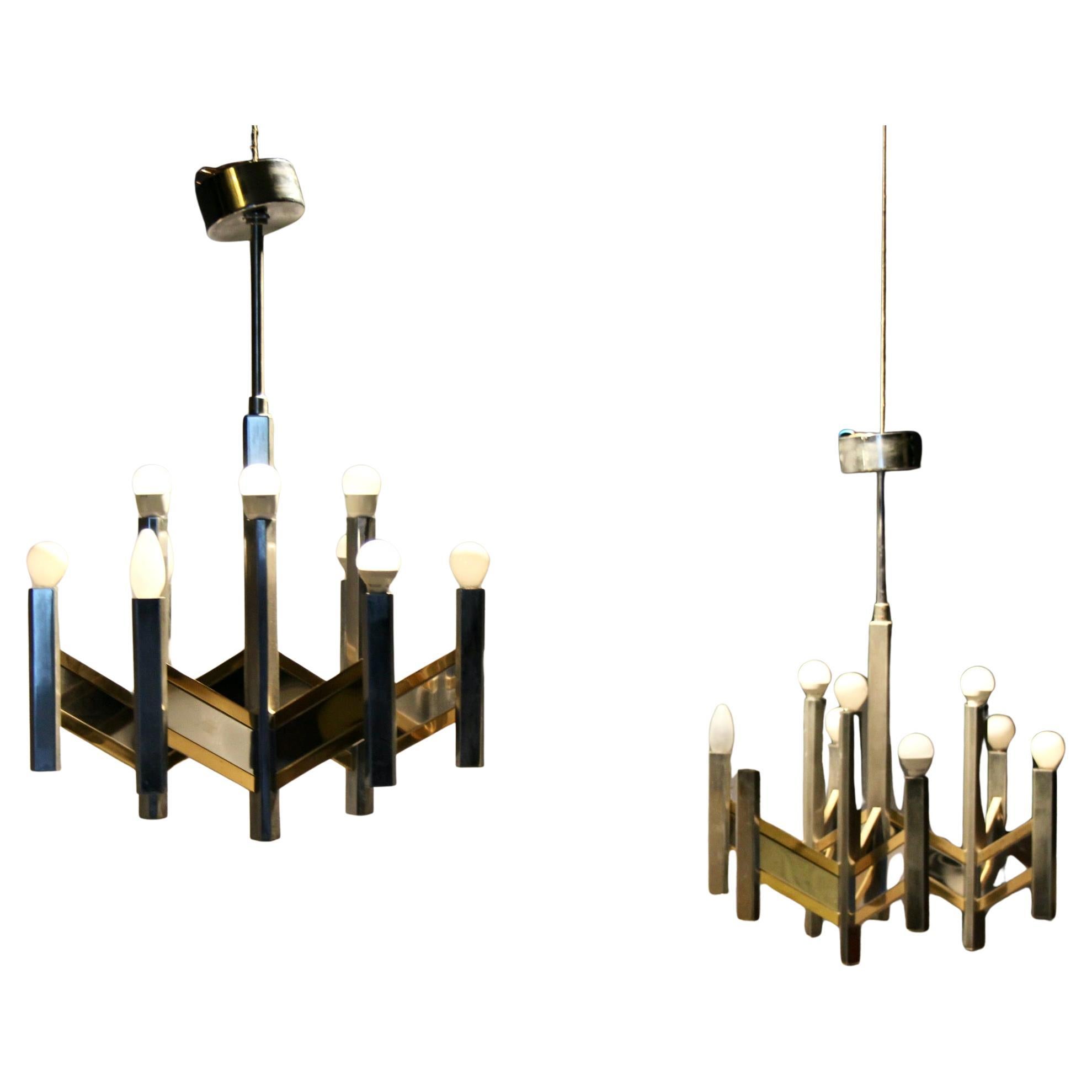 Pair of Sciolari bicolor metal chandelier For Sale