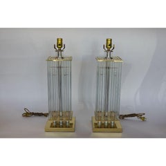 Pair of Sciolari Brass and Glass Rod Table Lamps