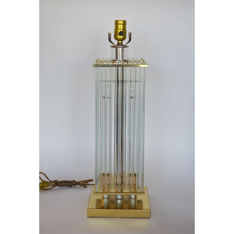 Minimalist Pair of Sciolari Brass and Glass Rod Table Lamps For Sale