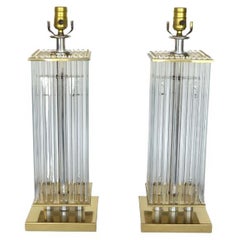 Pair of Sciolari Brass and Glass Rod Table Lamps