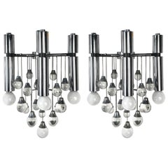 Vintage Pair of Sciolari Chrome and Glass Italian Sconces with Three Lights, 1960s