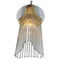 Pair of Sciolari Glass Rod and Brass Flush Mount, Italia, 1970s