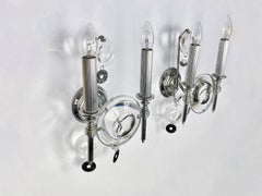 Pareja de apliques Sciolari, metal y cristal, Italia, años 70