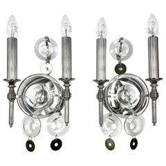 Vintage Pair of Sciolari Sconces Wall Lamp, Metal and Glass, Italy, 1970s