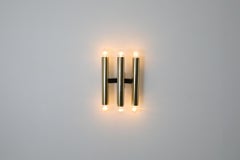 Pair of Sciolari Style Brass Toned Triple Armed Wall Sconces with Black Mounts