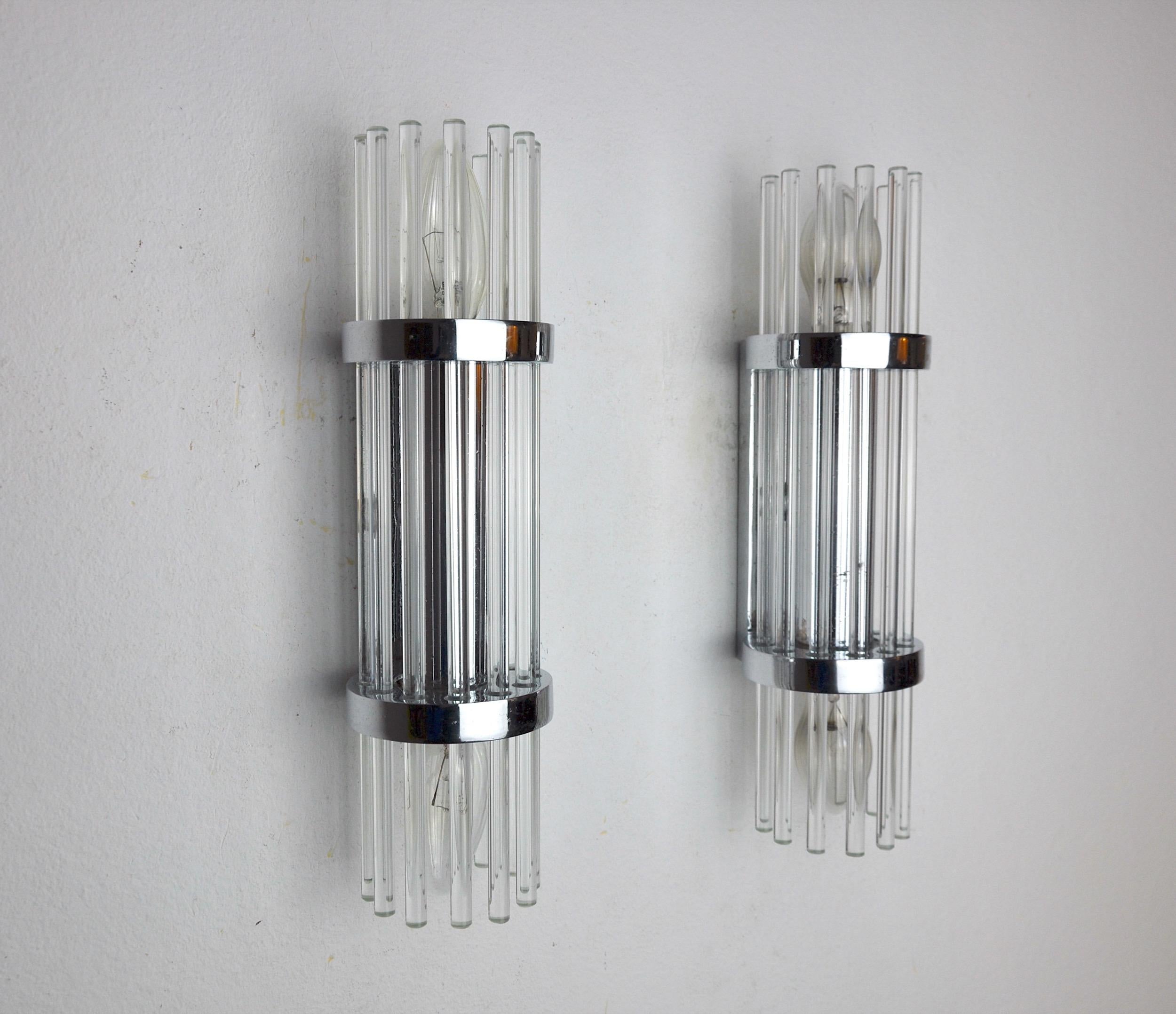 Italian Pair of Sciolari Wall Lamps, Murano Glass, Italy, 1970 For Sale