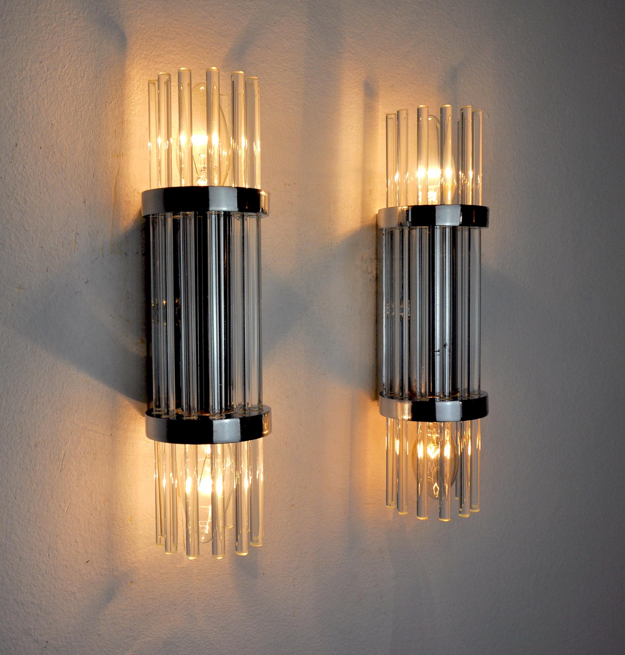 Late 20th Century Pair of Sciolari Wall Lamps, Murano Glass, Italy, 1970 For Sale
