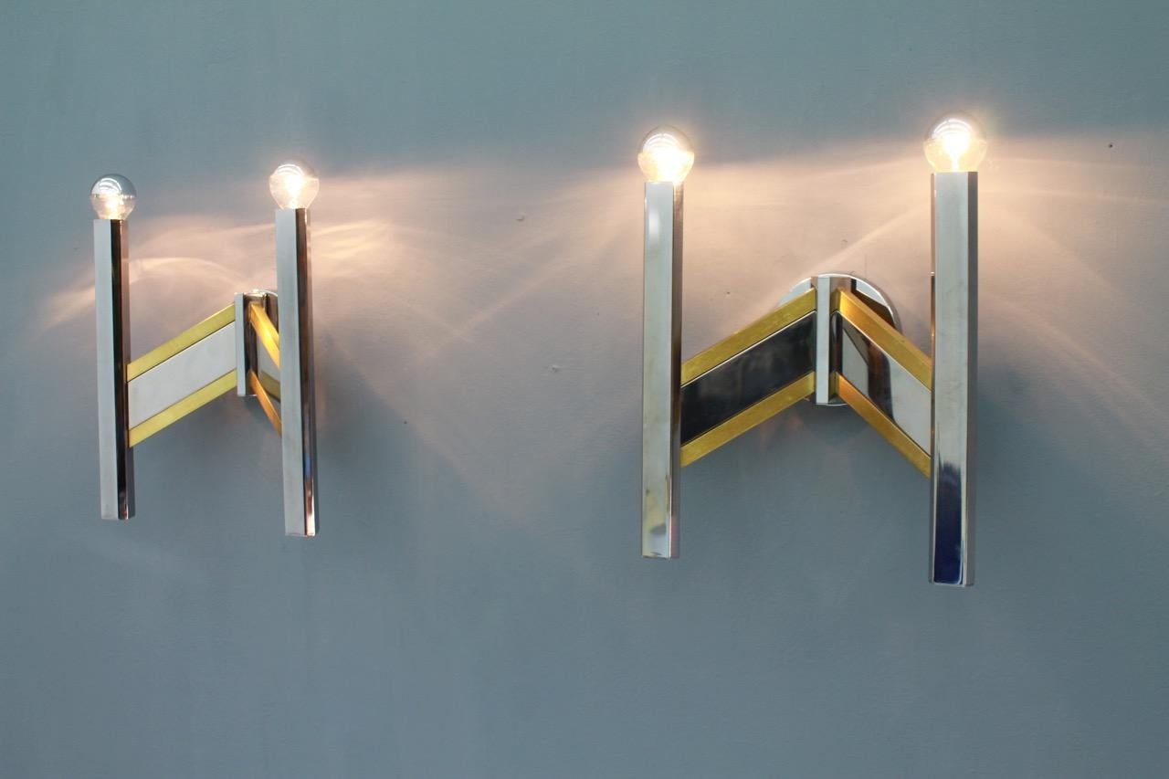 Pair of Sciolari Wall Sconces Lights in Chrome and Brass, Italy, 1970s In Good Condition For Sale In Frankfurt / Dreieich, DE