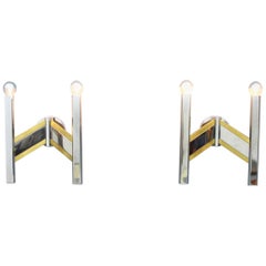 Pair of Sciolari Wall Sconces Lights in Chrome and Brass, Italy, 1970s