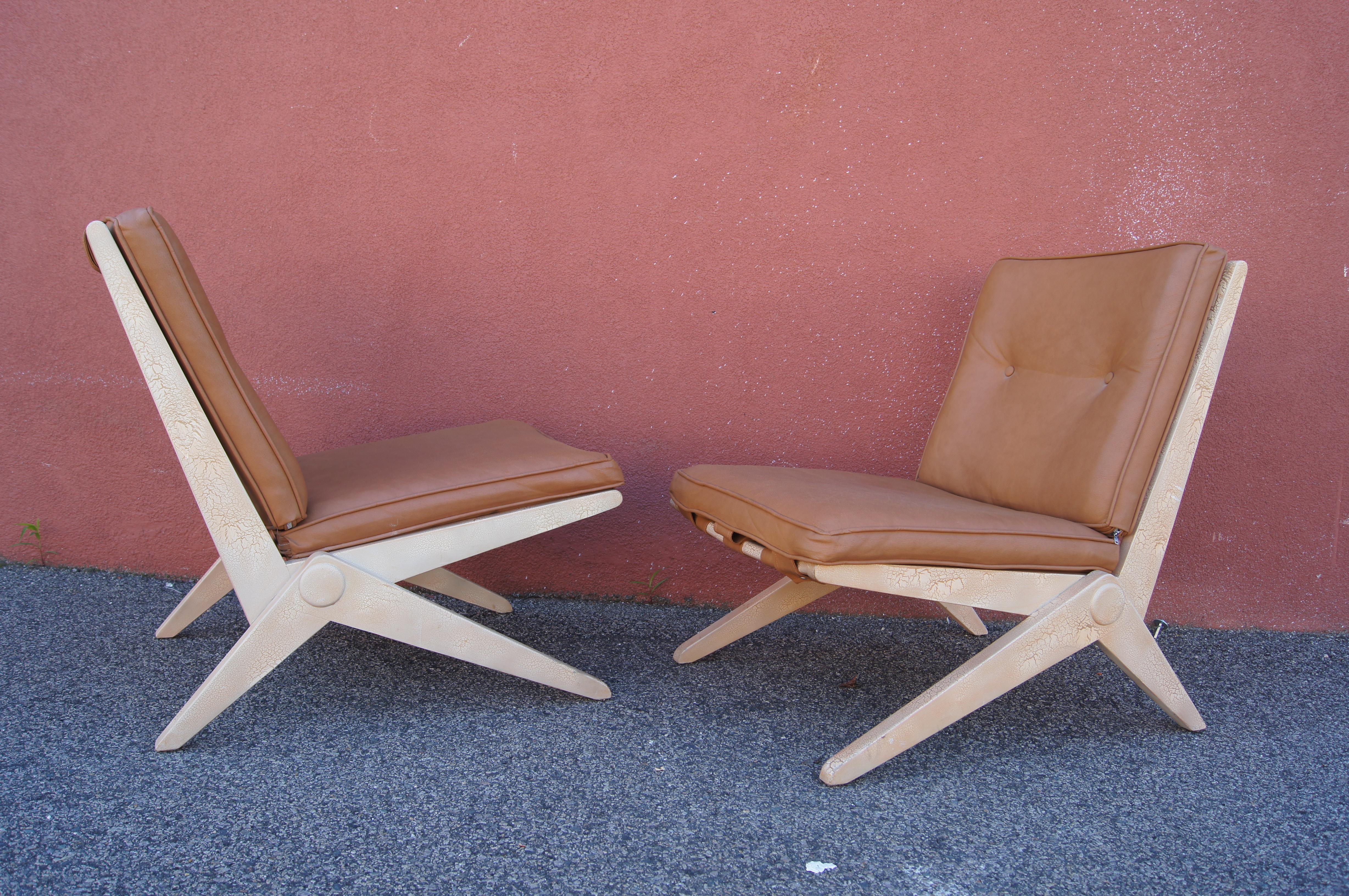 American Pair of Scissor Chairs, Model 92, by Pierre Jeanneret for Knoll