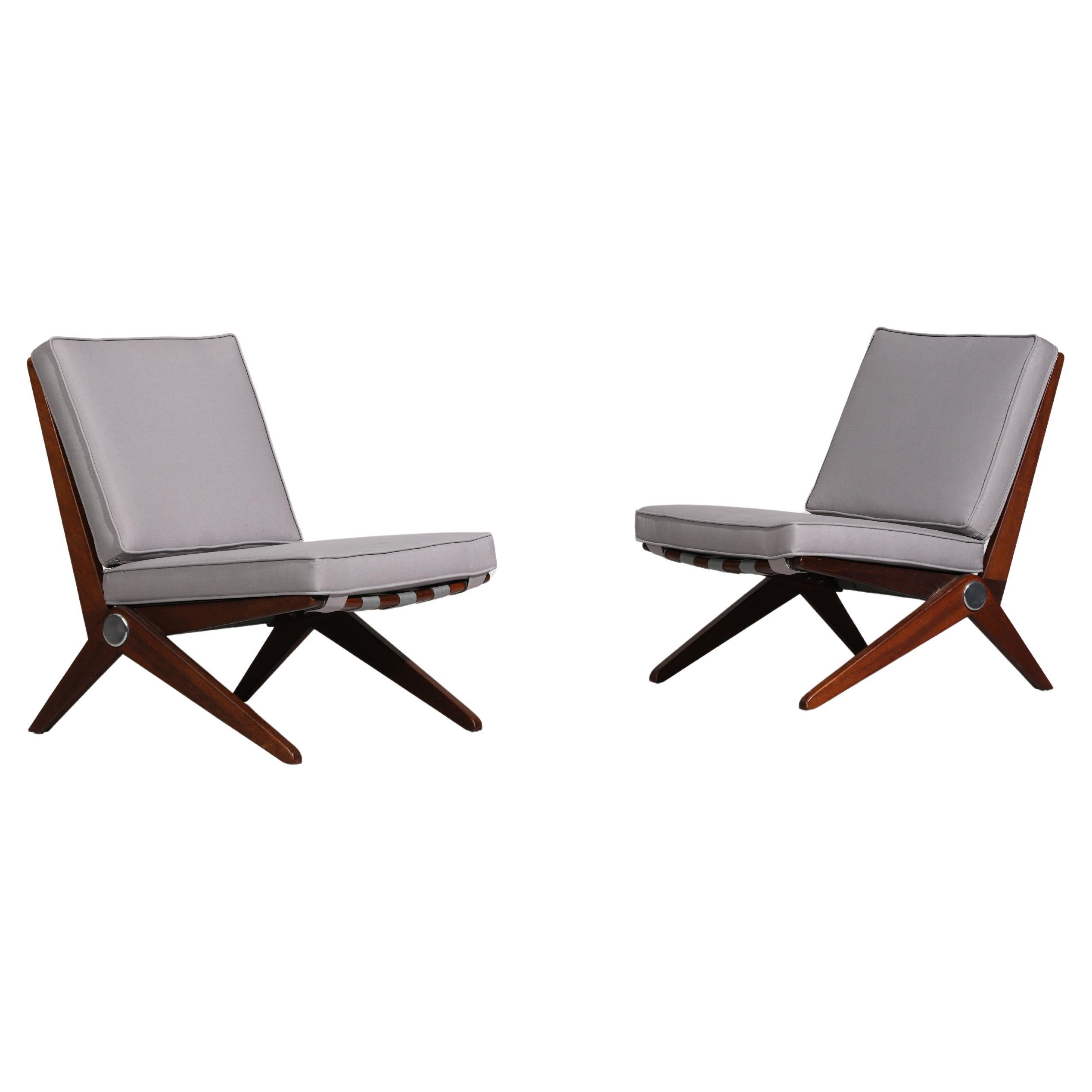 Pair of Scissor Lounge Chairs by Pierre Jeanneret for Knoll International, 1957 im Angebot