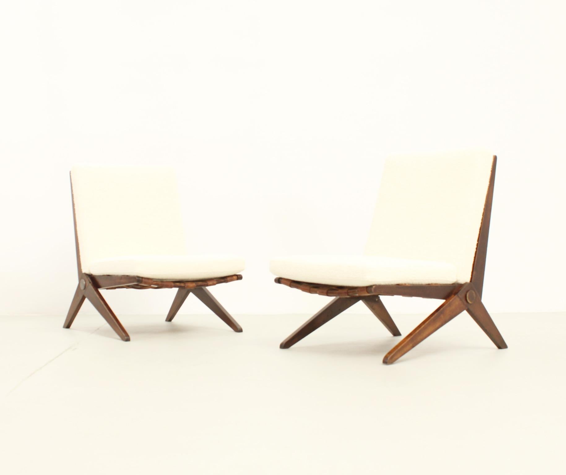 French Pair of Scissors Chairs by Pierre Jeanneret for Knoll, 1948