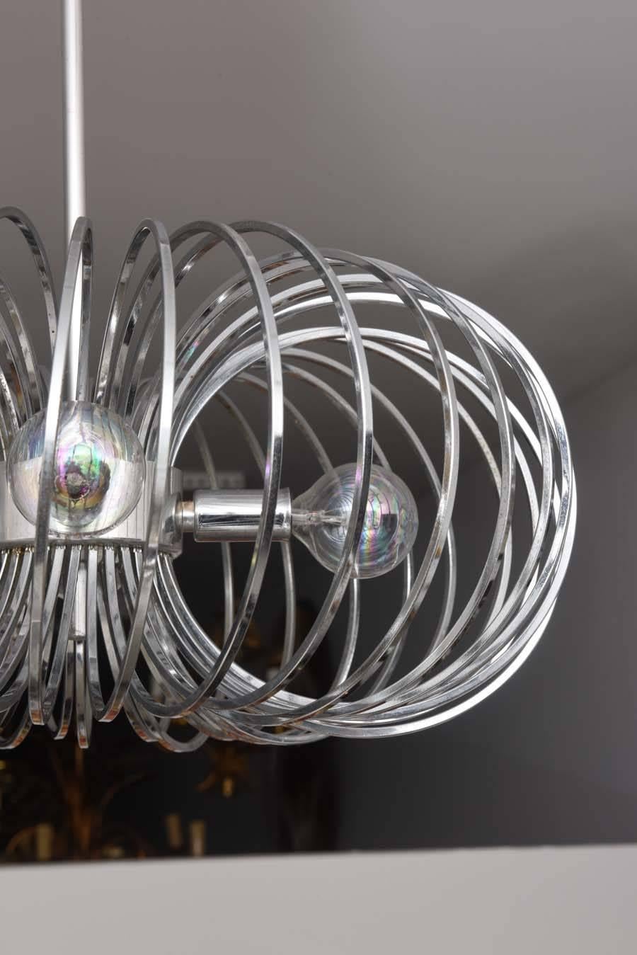 Plated Pair of Scolari Chrome Chandeliers for Lightolier