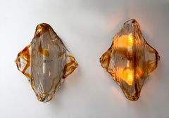Pair of Sconces Amber Murano Glass by Mazzega, Italy, 1970s