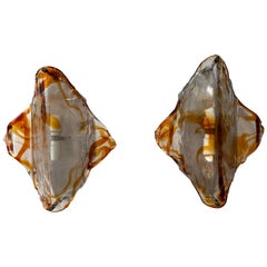 Pair of Sconces Amber Murano Glass by Mazzega, Italy, 1970s