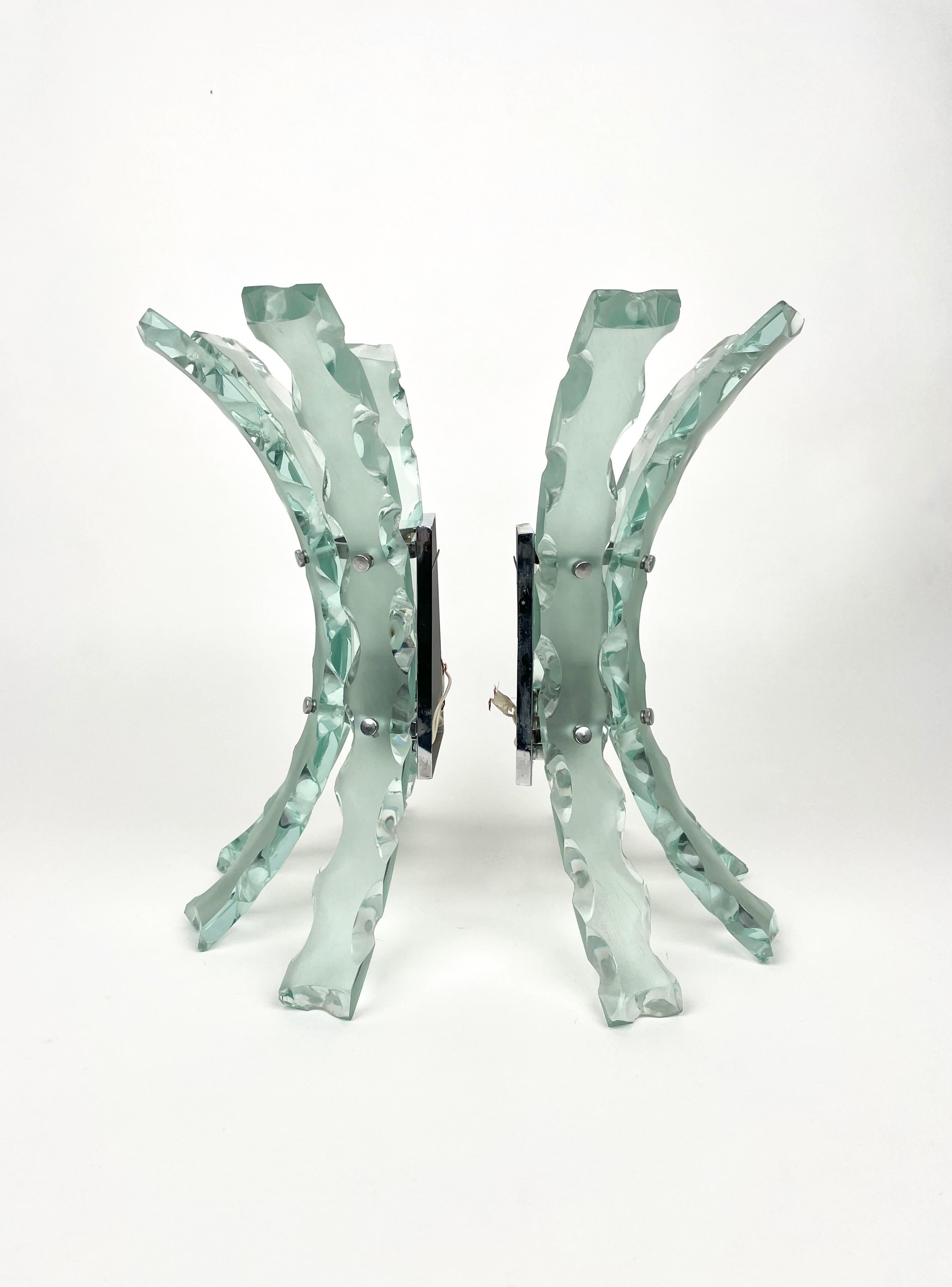 Italian Pair of Sconces Art Glass by 04 Zero Quattro for Fontana Arte, Italy, 1970s For Sale
