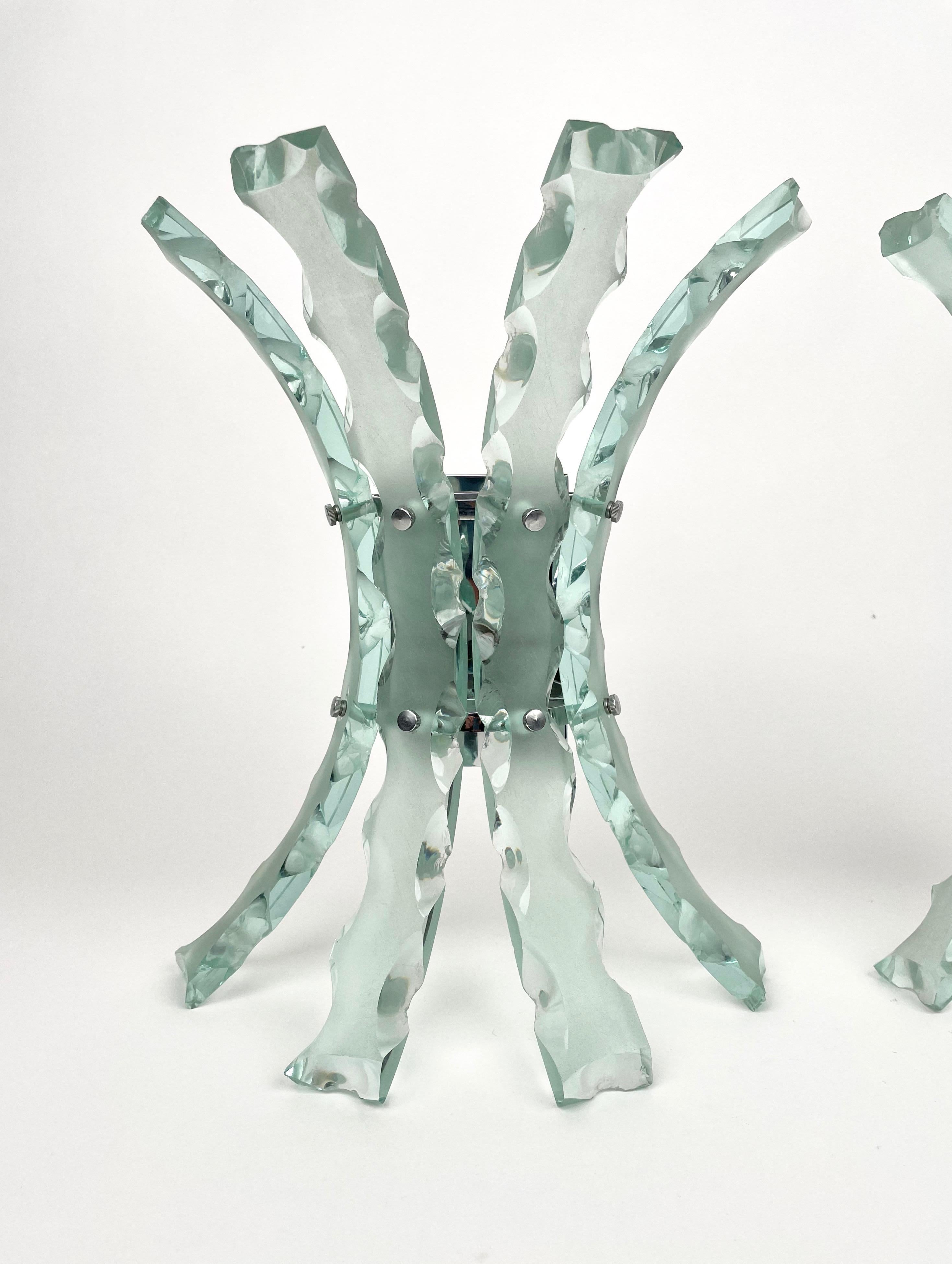 Late 20th Century Pair of Sconces Art Glass by 04 Zero Quattro for Fontana Arte, Italy, 1970s For Sale
