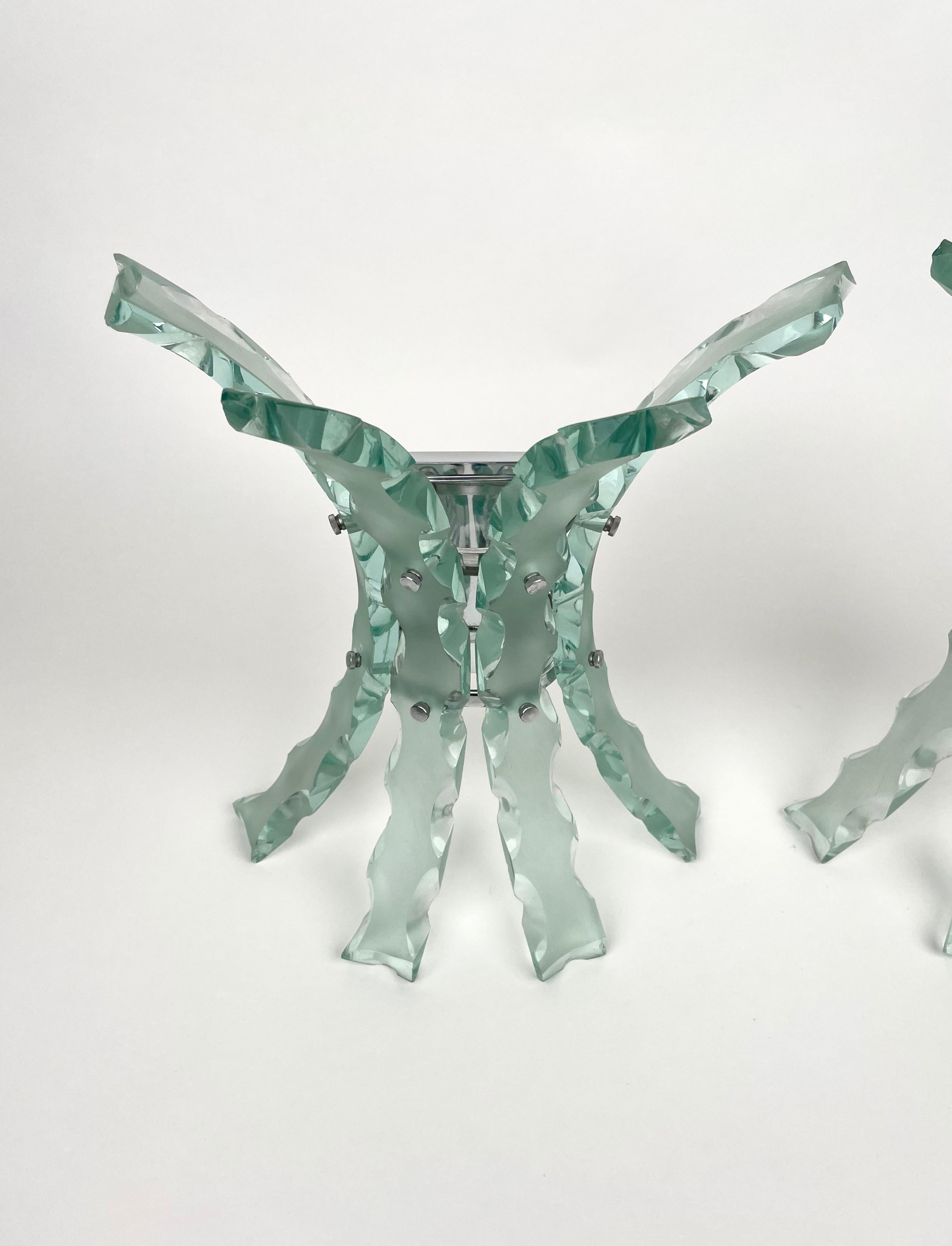 Steel Pair of Sconces Art Glass by 04 Zero Quattro for Fontana Arte, Italy, 1970s For Sale