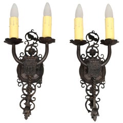 Pair of Sconces Attributed to Oscar Bach with Lion and Grape Motif
