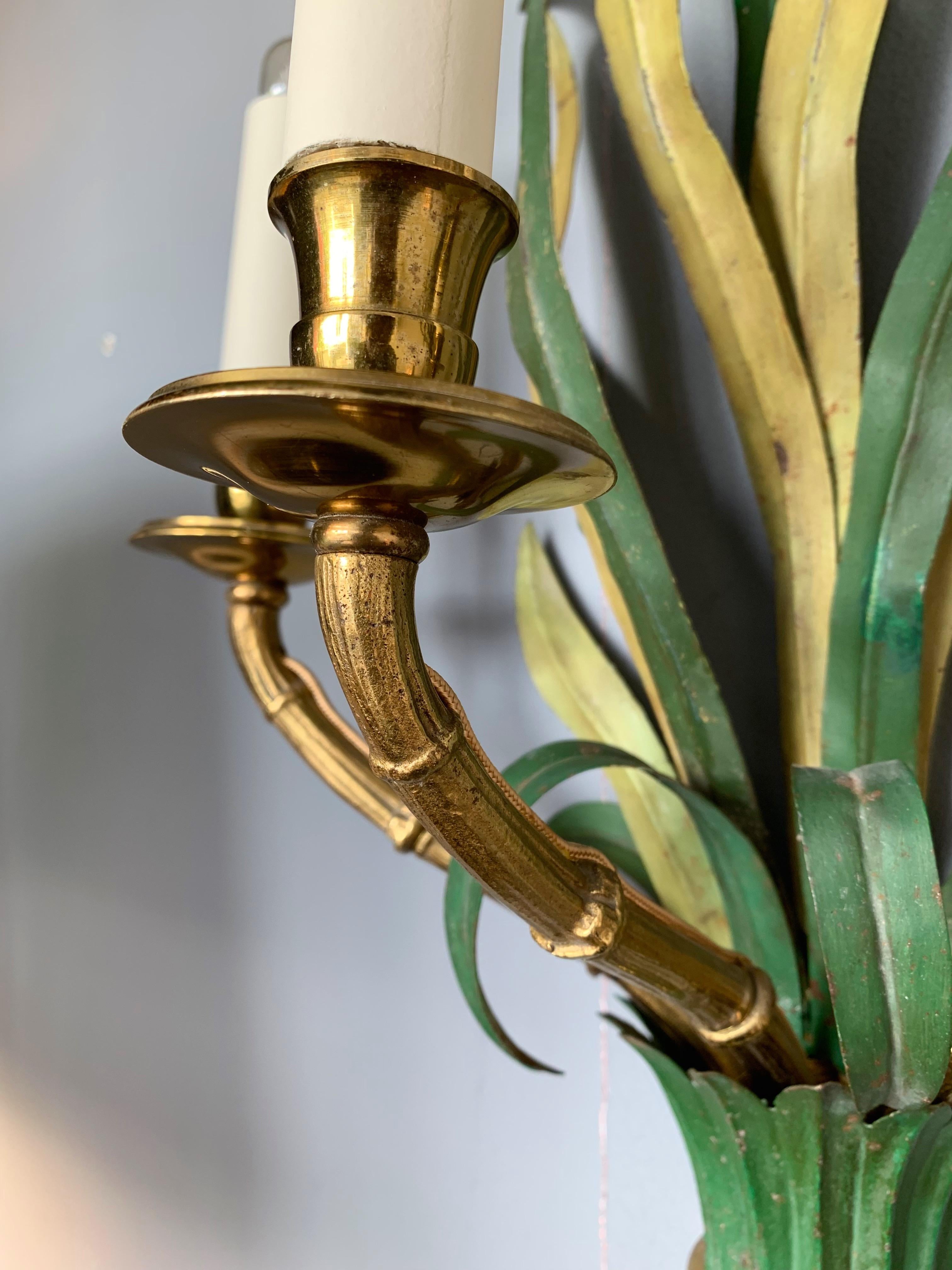 Pair of Sconces Bamboo Palm Bronze by Maison Bagues, France, 1970s 3
