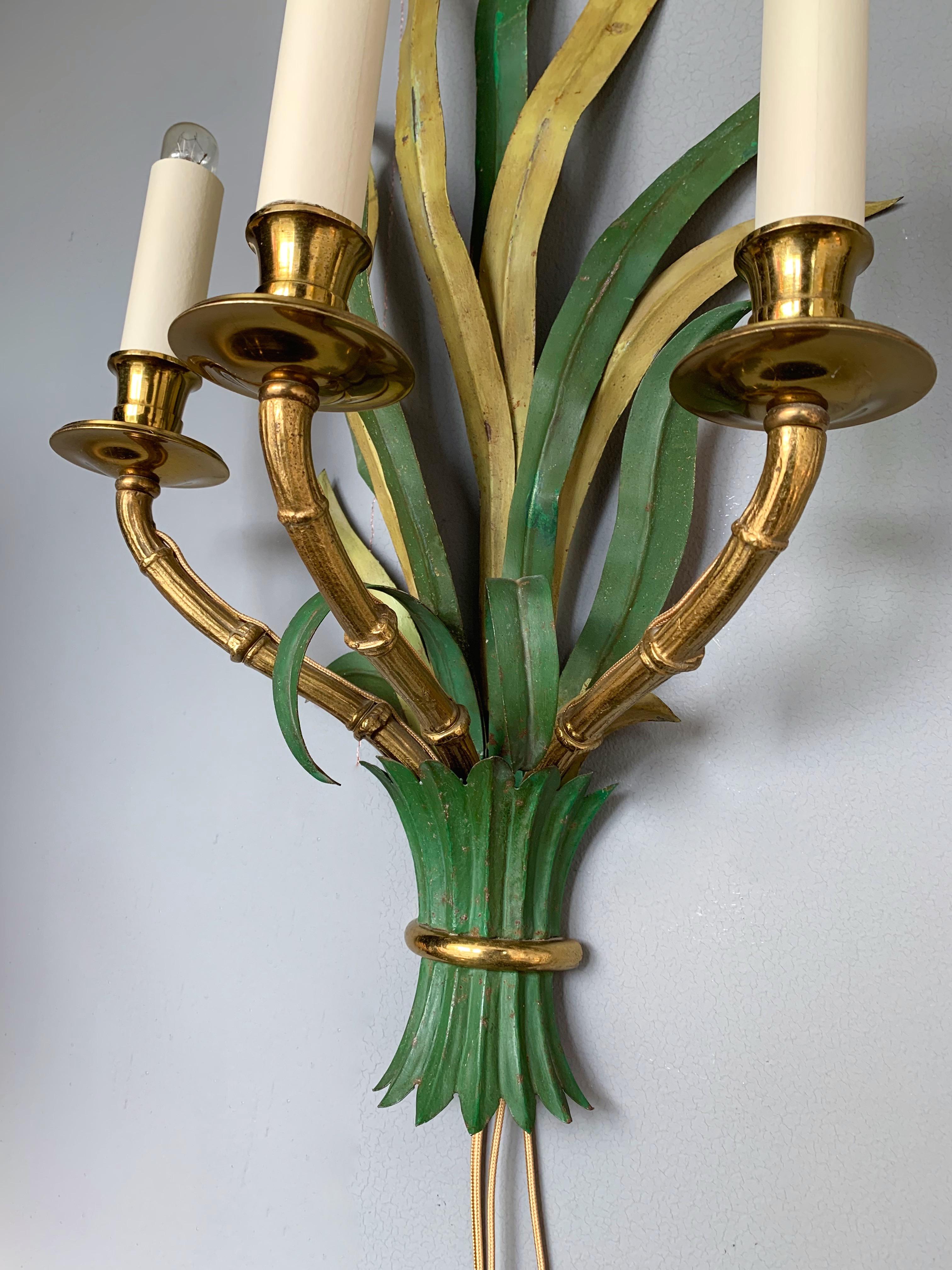 Pair of Sconces Bamboo Palm Bronze by Maison Bagues, France, 1970s 1