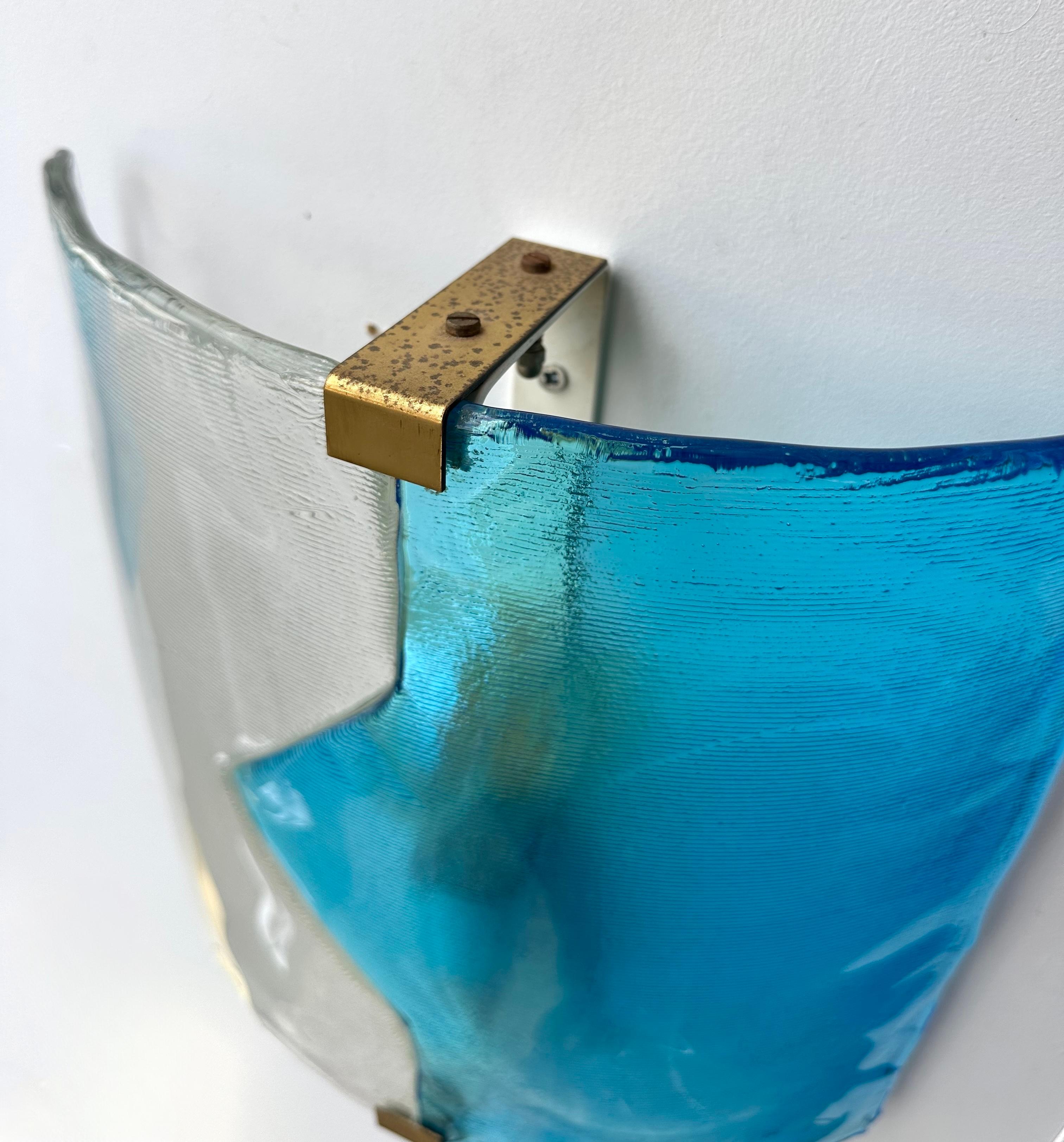 Pair of Sconces Blue Murano Glass by I TRE, Italy, 1970s en venta 3