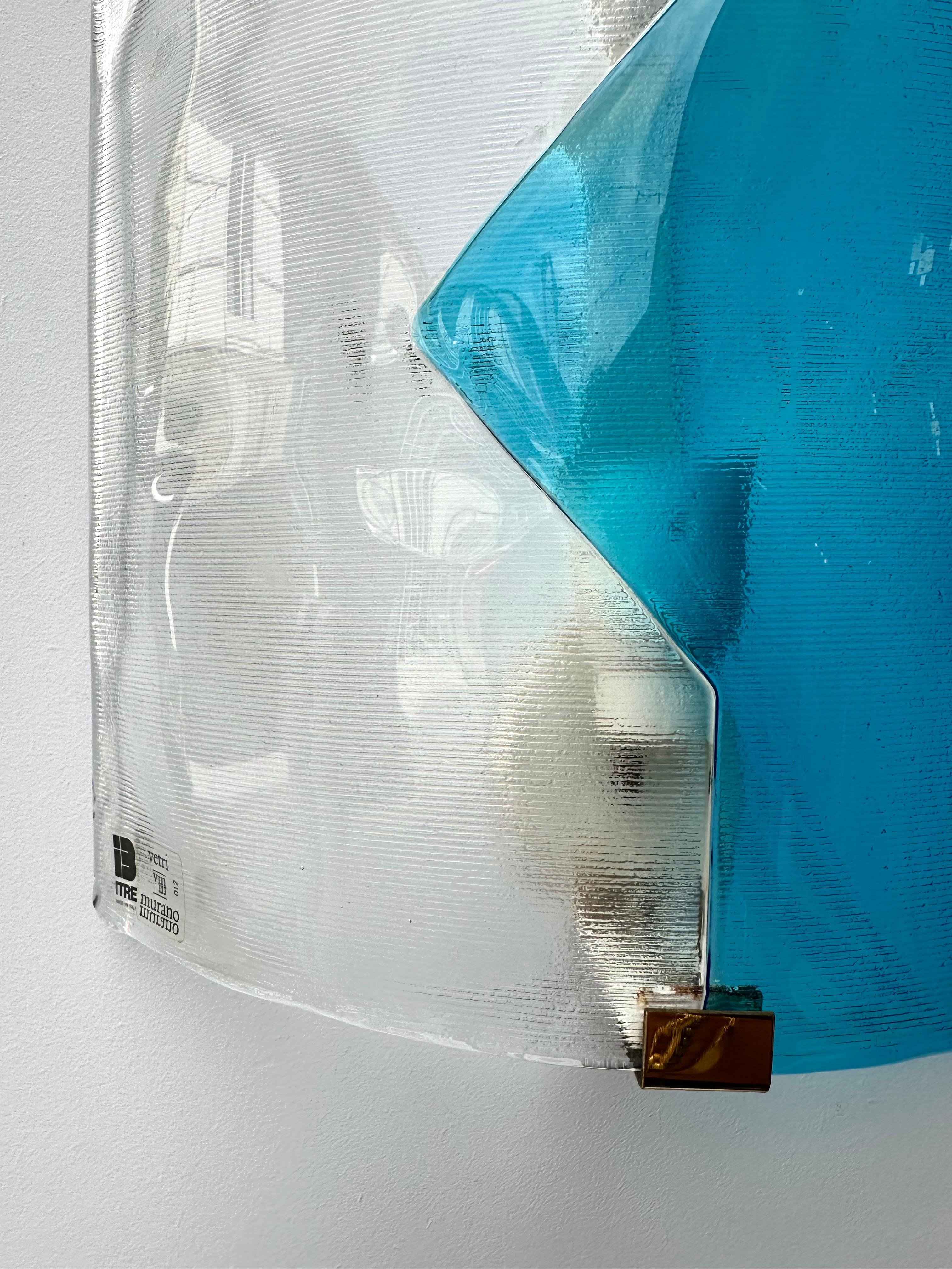 Pair of Sconces Blue Murano Glass by I TRE, Italy, 1970s en venta 5
