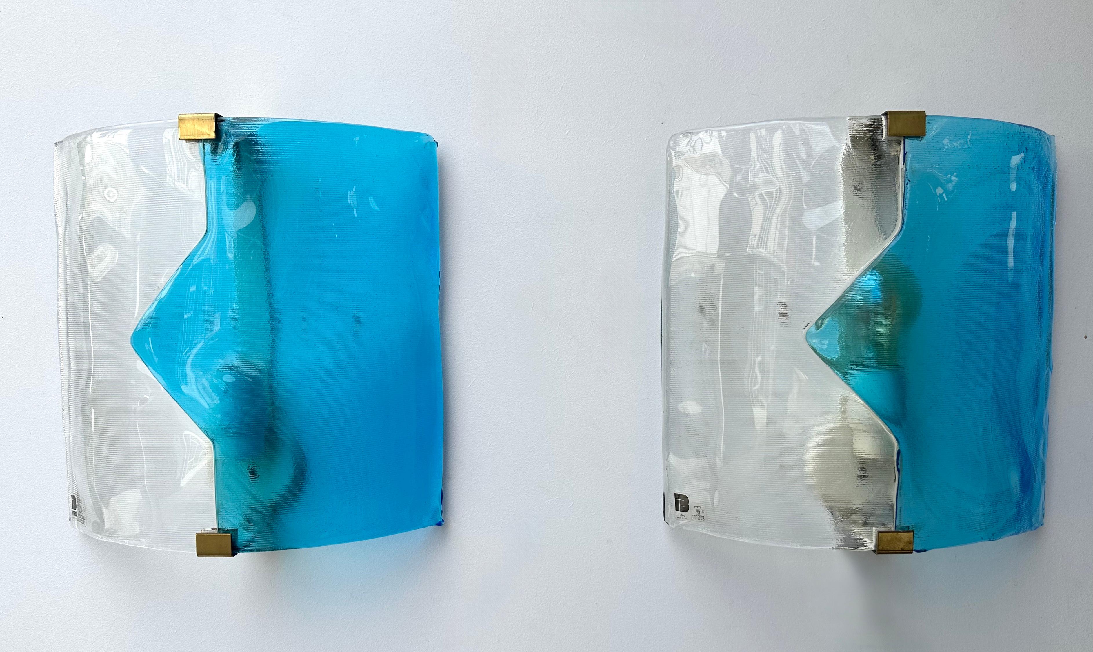 Pair of Sconces Blue Murano Glass by I TRE, Italy, 1970s en venta 7