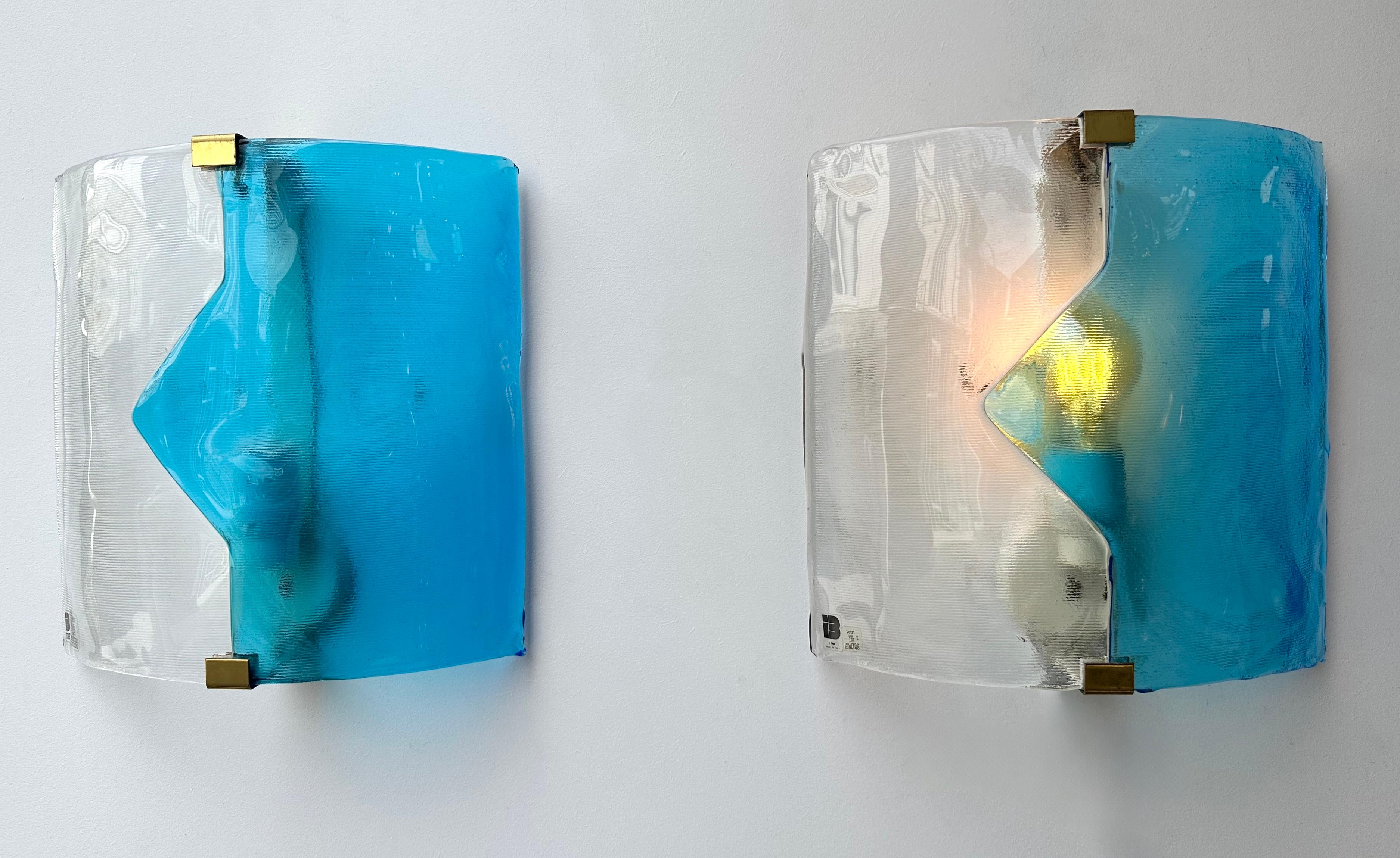Pair of Sconces Blue Murano Glass by I TRE, Italy, 1970s Moderno de mediados de siglo en venta