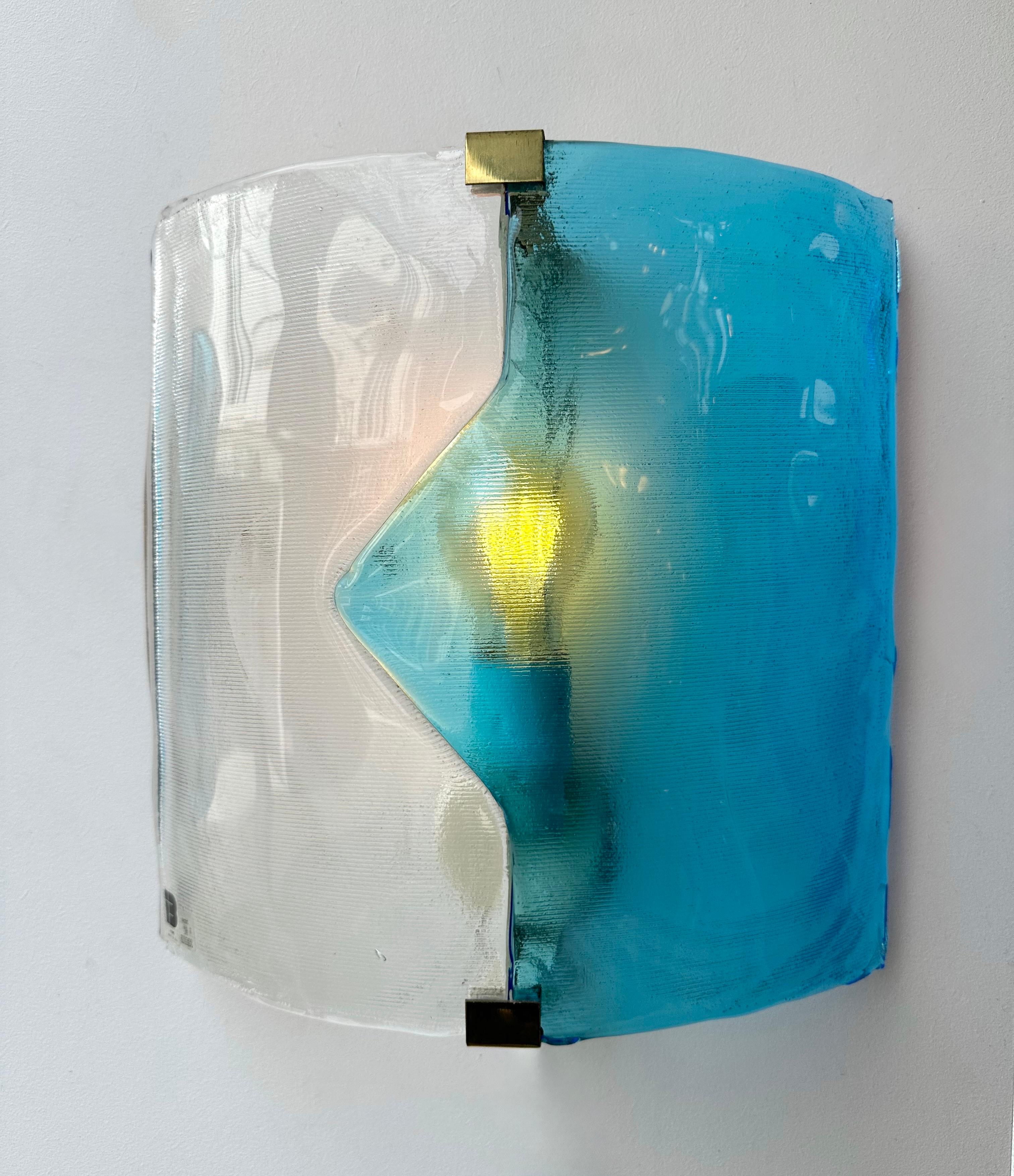 Pair of Sconces Blue Murano Glass by I TRE, Italy, 1970s Italiano en venta