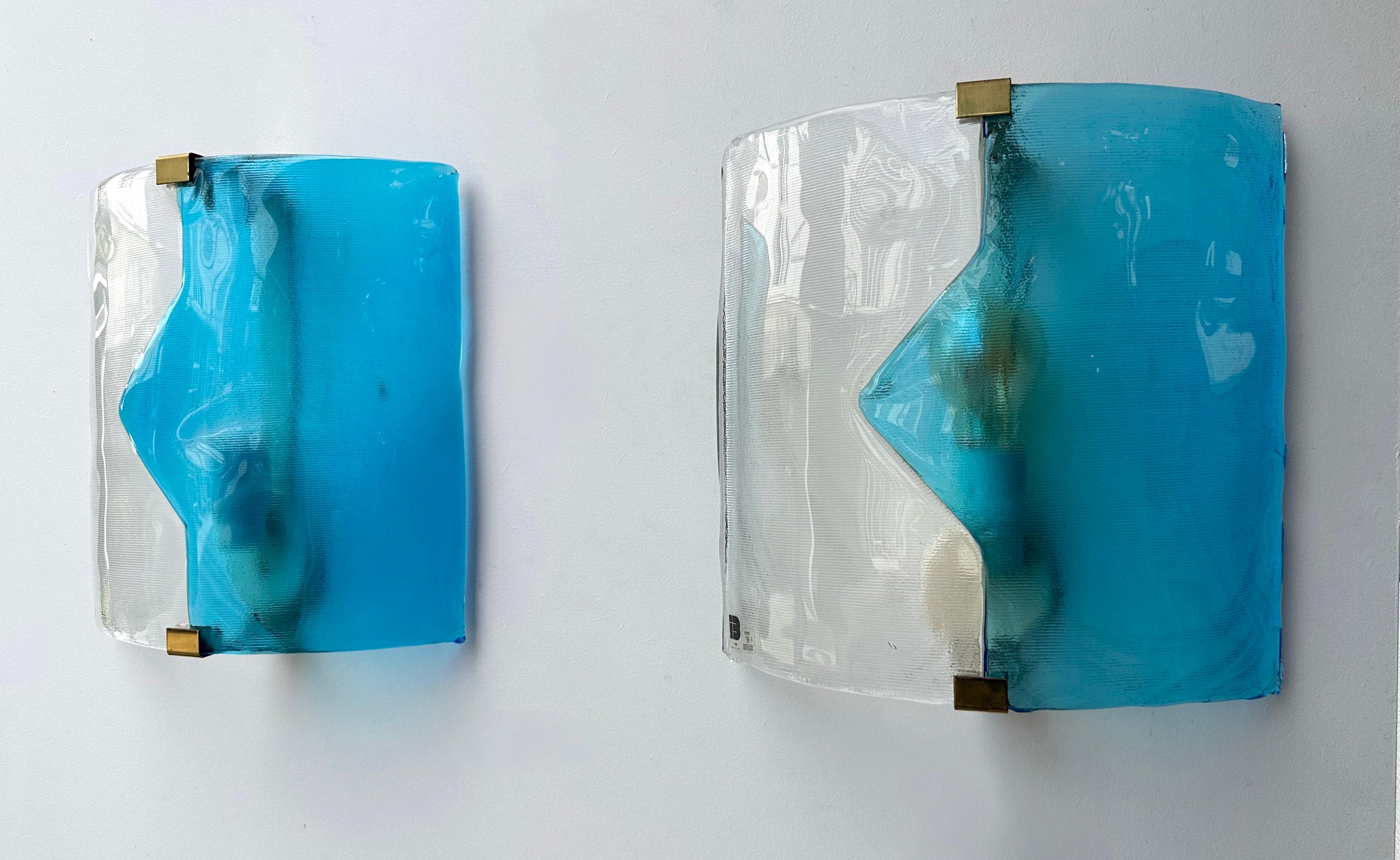 Pair of Sconces Blue Murano Glass by I TRE, Italy, 1970s en venta 2