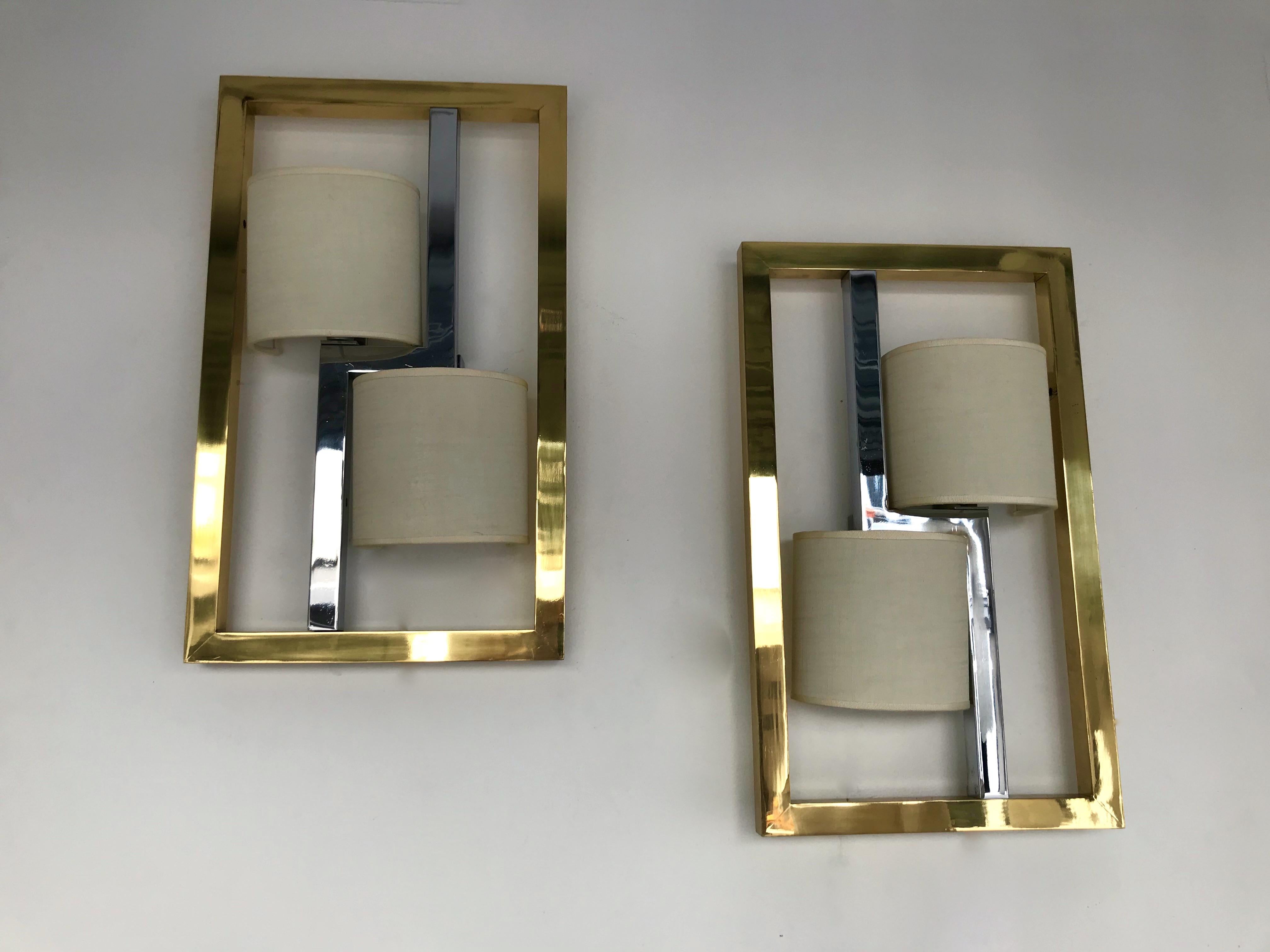 Italian Pair of Sconces Brass and Chrome by Banci, Italy, 1980s
