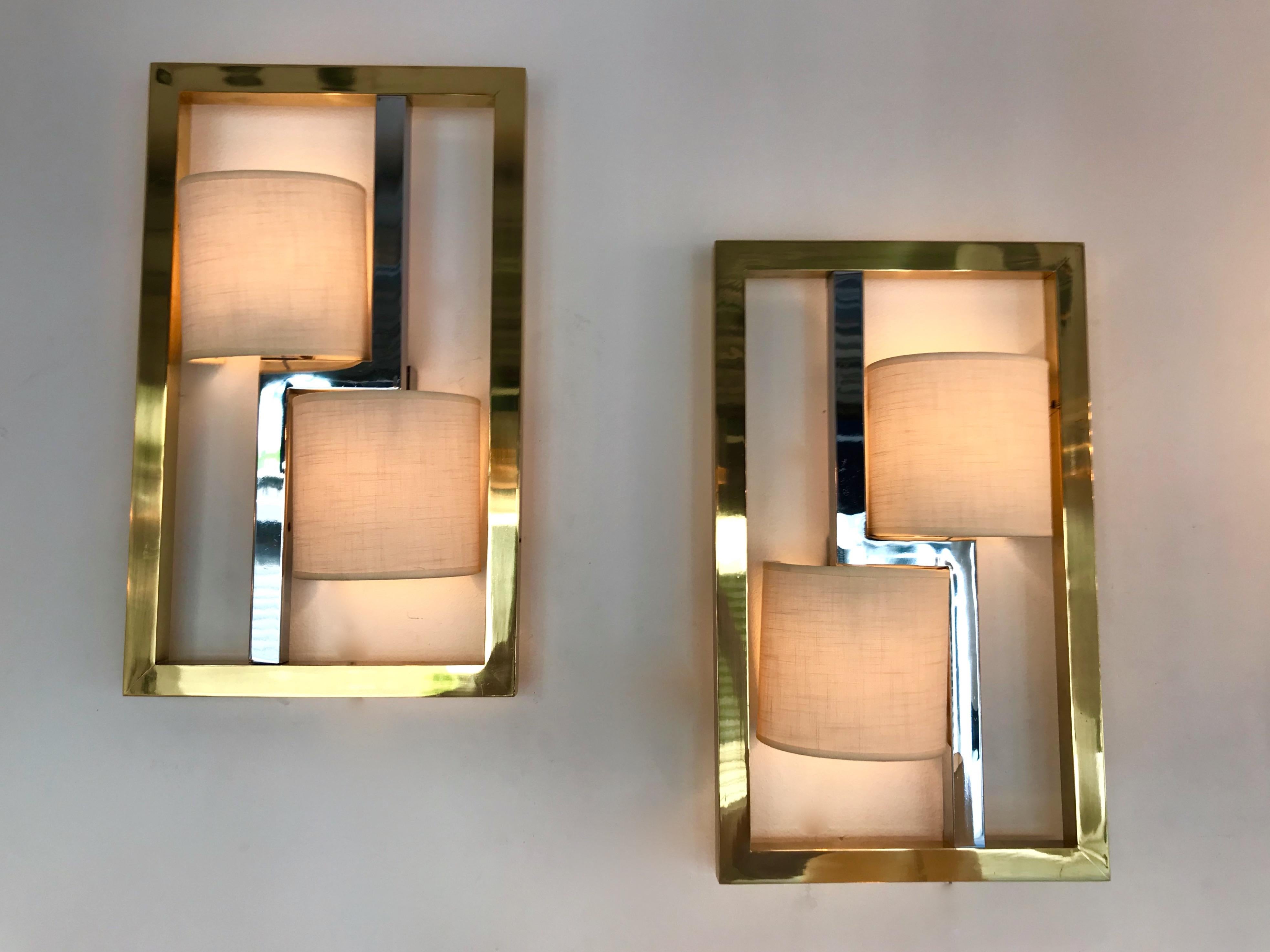 Pair of Sconces Brass and Chrome by Banci, Italy, 1980s In Good Condition In SAINT-OUEN, FR