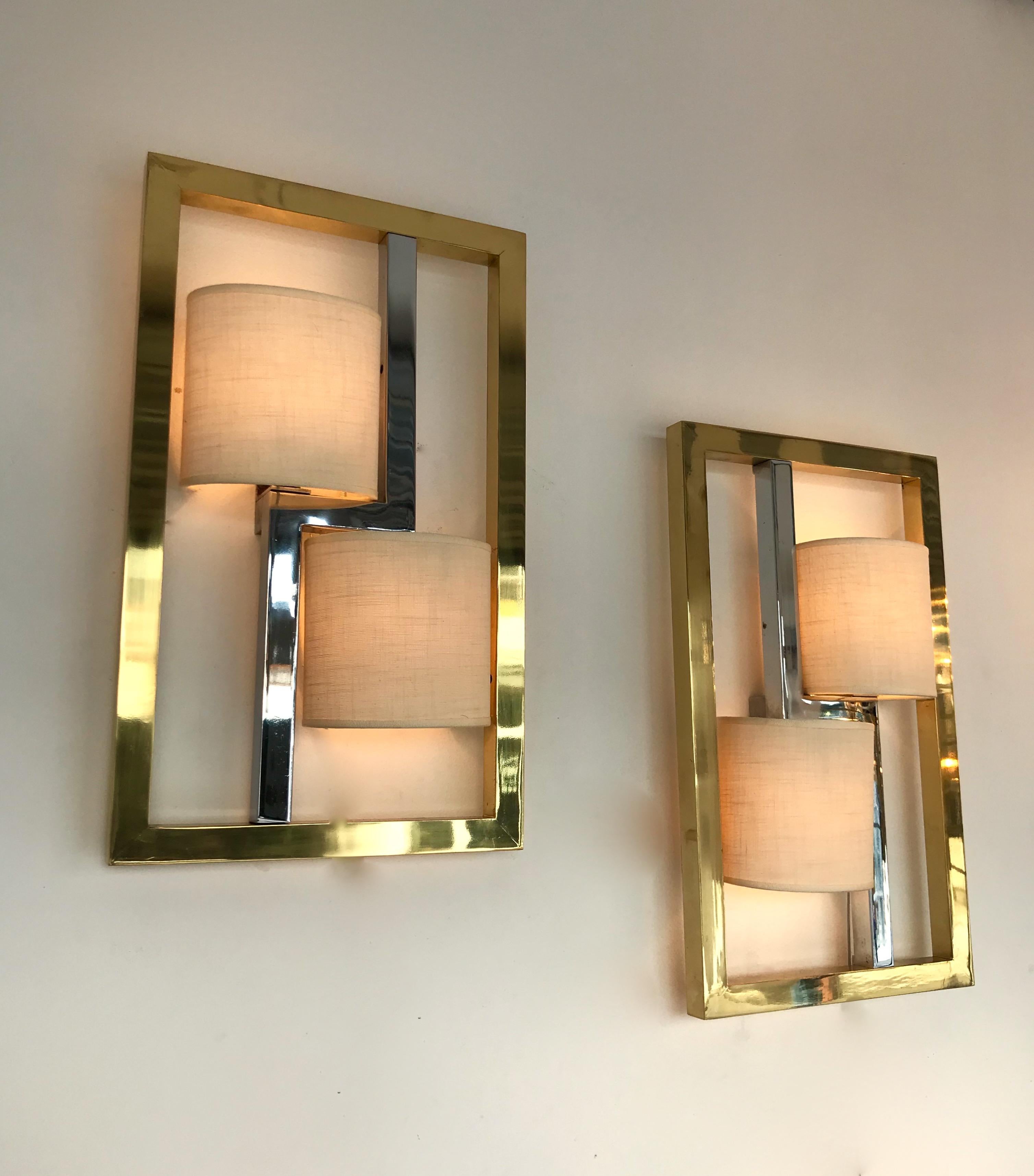 Pair of Sconces Brass and Chrome by Banci, Italy, 1980s 2