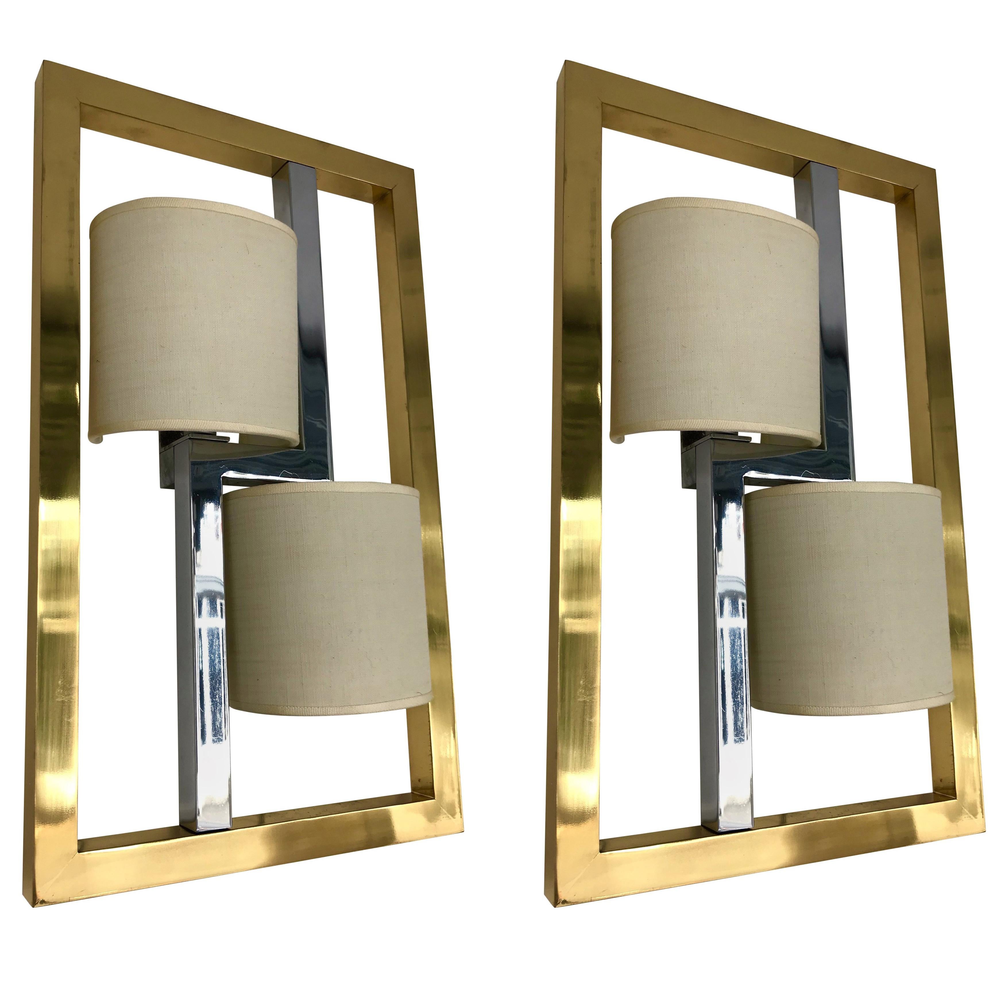Pair of Sconces Brass and Chrome by Banci, Italy, 1980s