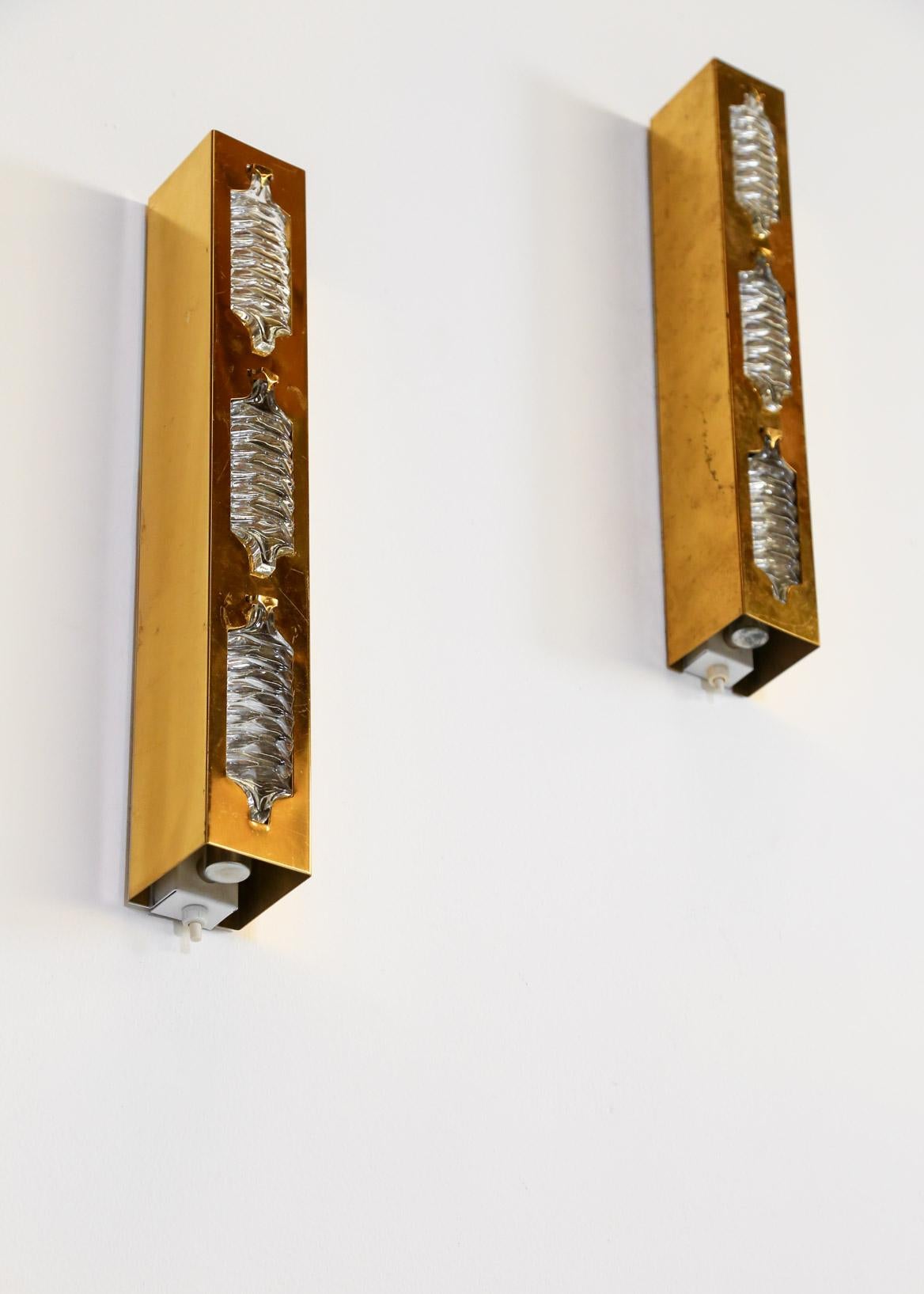 Pair of Sconces, Brass and Glass, 1960s 6