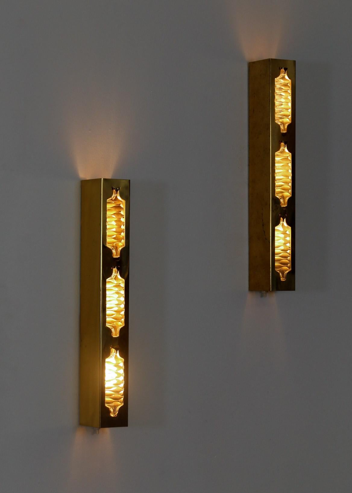 Pair of Sconces, Brass and Glass, 1960s In Good Condition In Lyon, FR