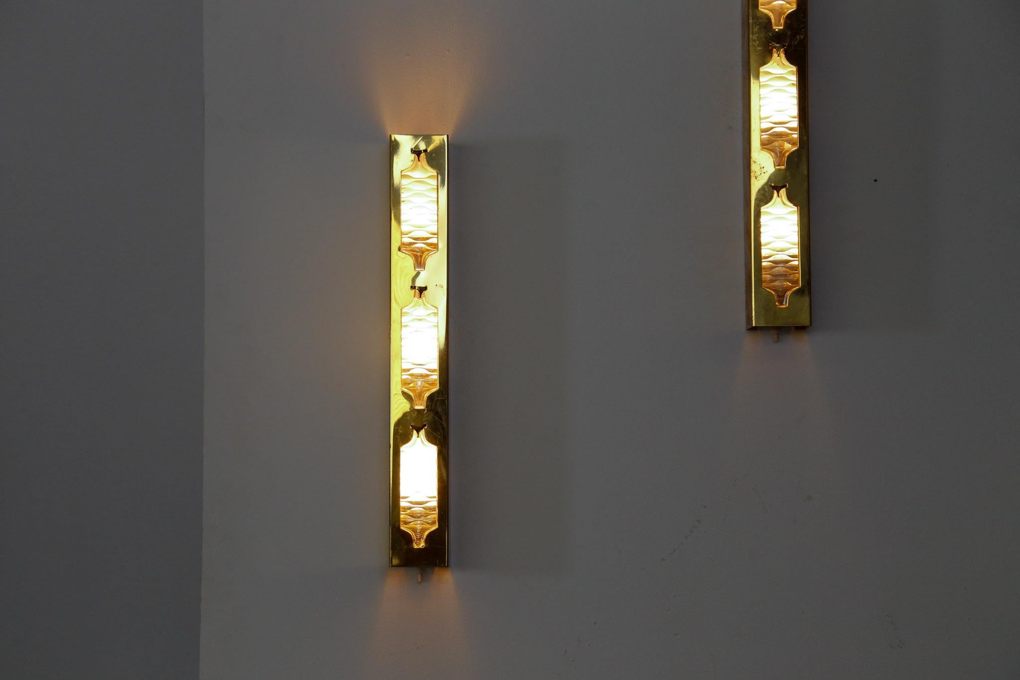 Pair of Sconces, Brass and Glass, 1960s 2