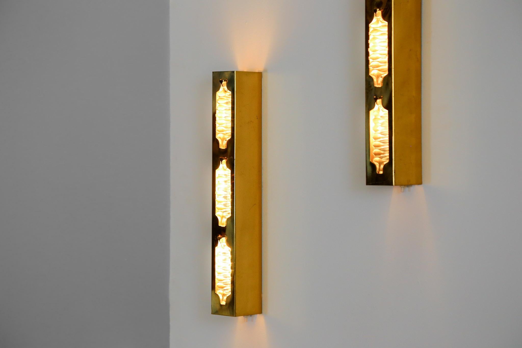 Pair of Sconces, Brass and Glass, 1960s 4