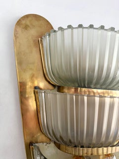 Pair of Sconces Brass and Glass by Seguso. Italy, 1940s