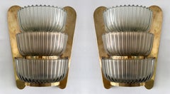 Pair of Sconces Brass and Glass by Seguso. Italy, 1940s