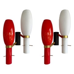 Pair of Sconces Brass and Glass by Stilnovo. Italy, 1950s
