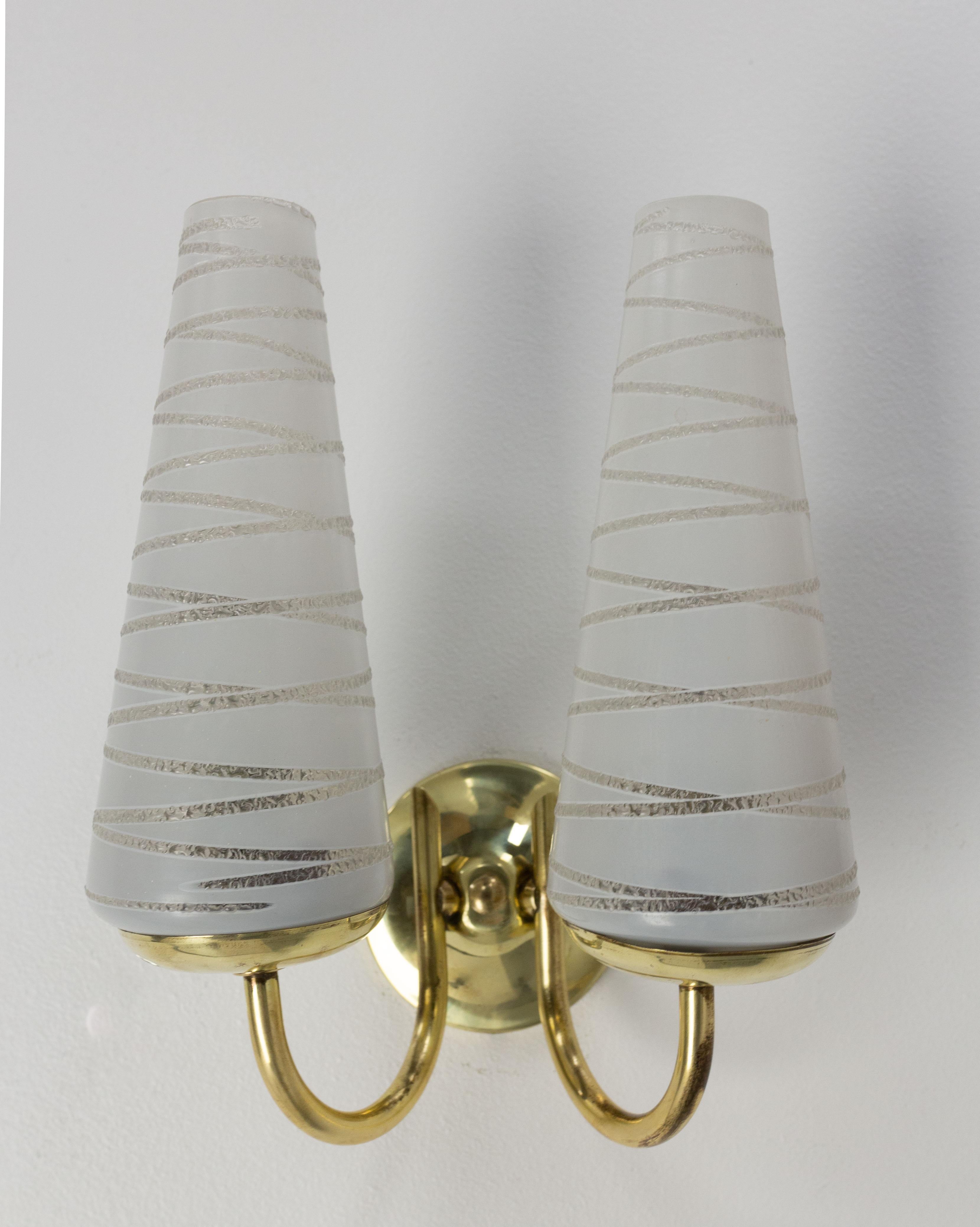 Pair of Sconces Brass & Glass, circa 1960 For Sale 1